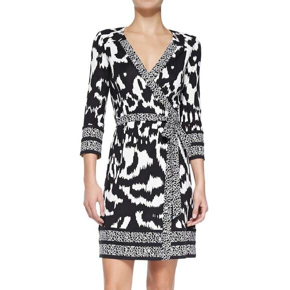 NEW DVF Tallulah Ikat Print V-Neck Wrap Dress Silk Jersey Knit Size 4 - Picture 1 of 7